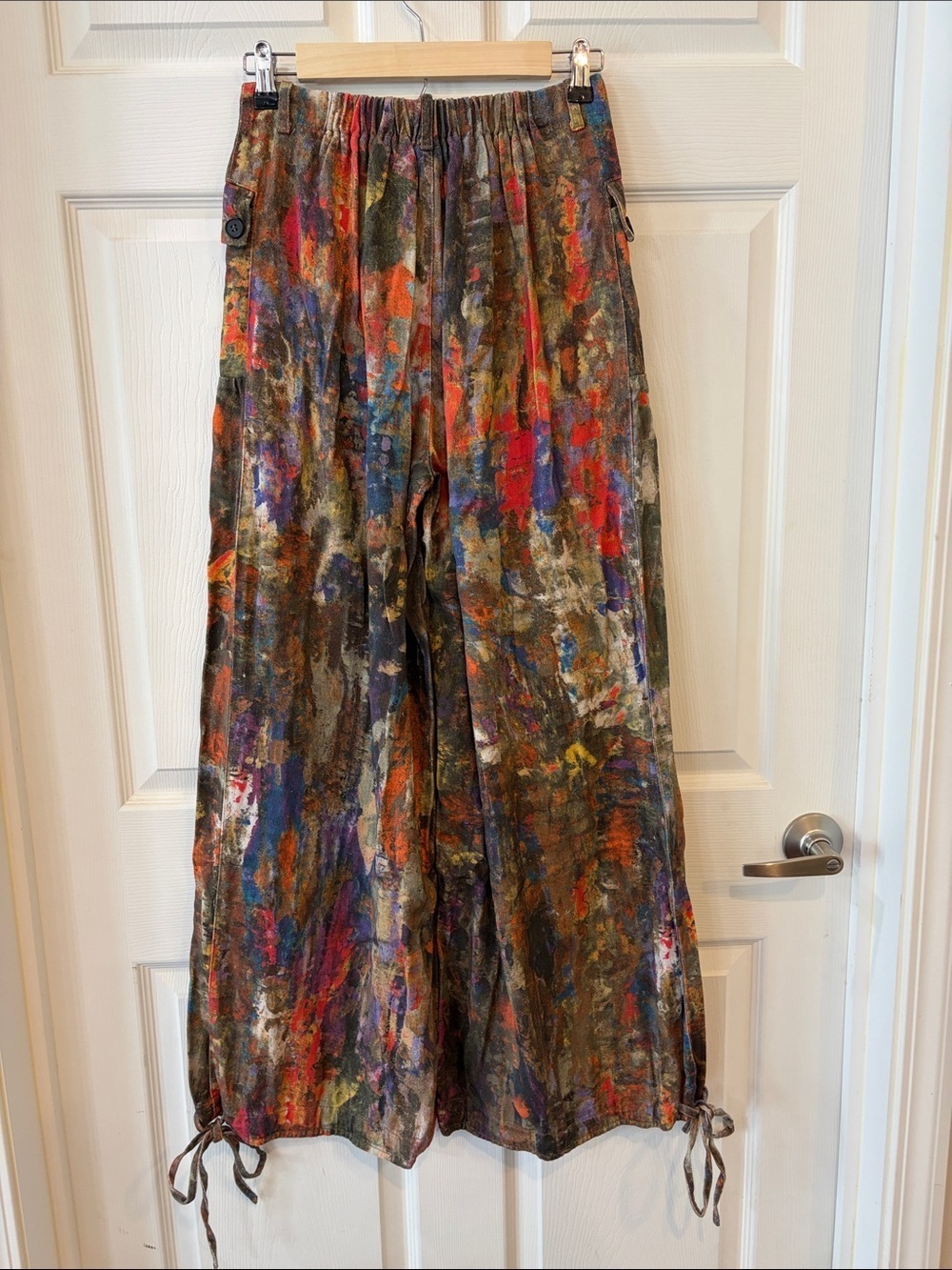 RESTOCKED DAVI & DANI Olive Orange Paint-Splatter Denim Balloon Bottom Pant - Picture 10 of 11